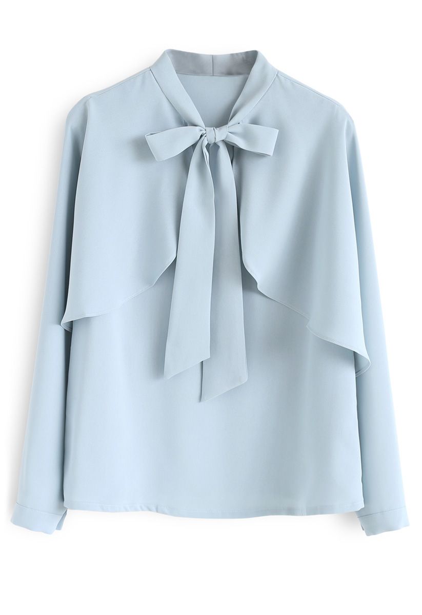 Crush on Casual Bowknot Cape Sleeves Top in Blue Halloween Costumes