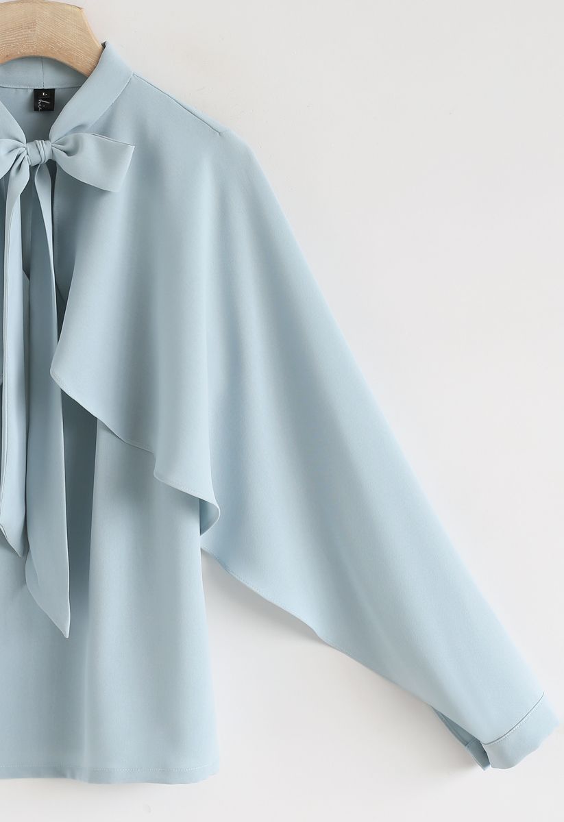 Crush on Casual Bowknot Cape Sleeves Top in Blue Halloween Costumes