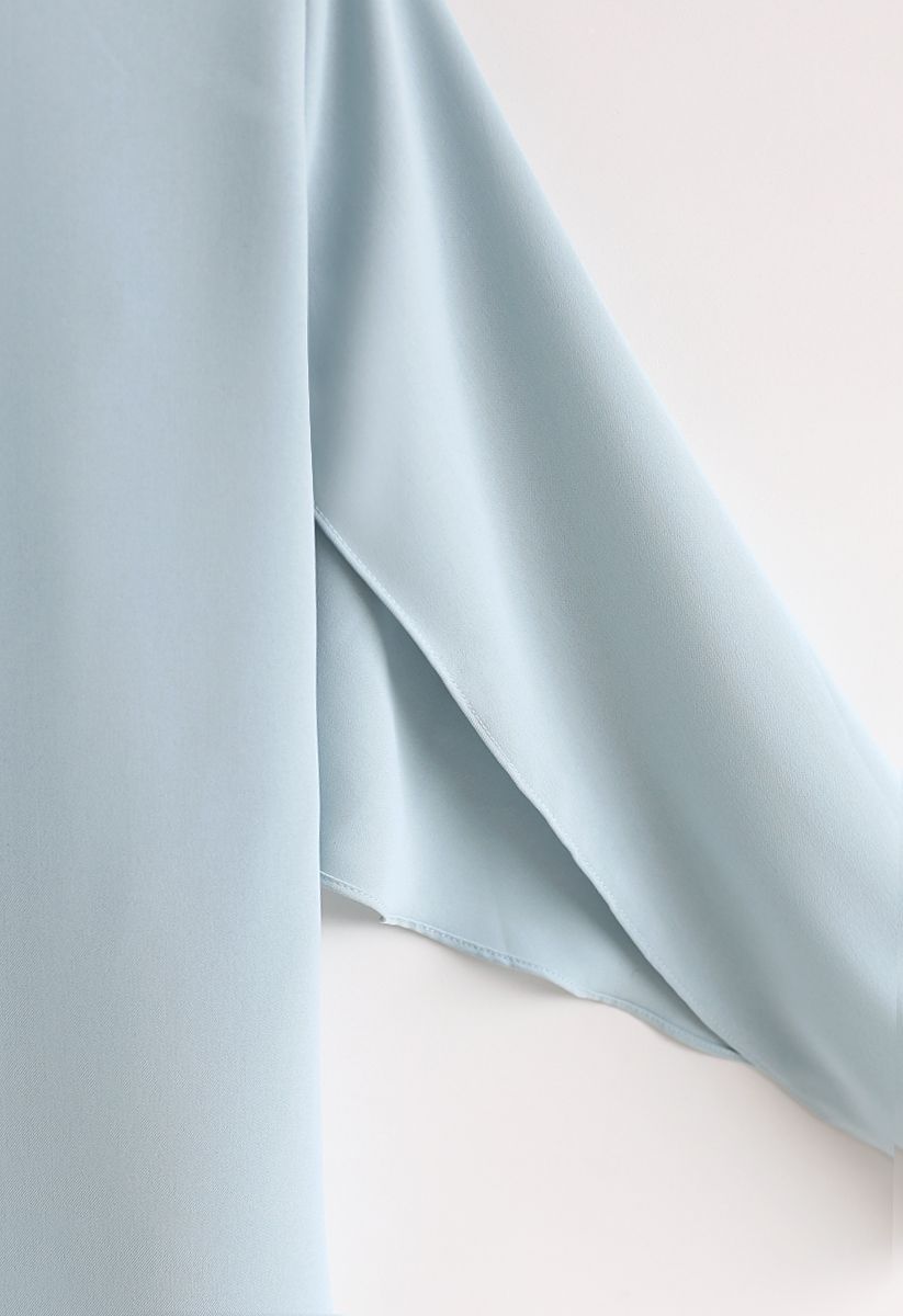 Crush on Casual Bowknot Cape Sleeves Top in Blue Halloween Costumes