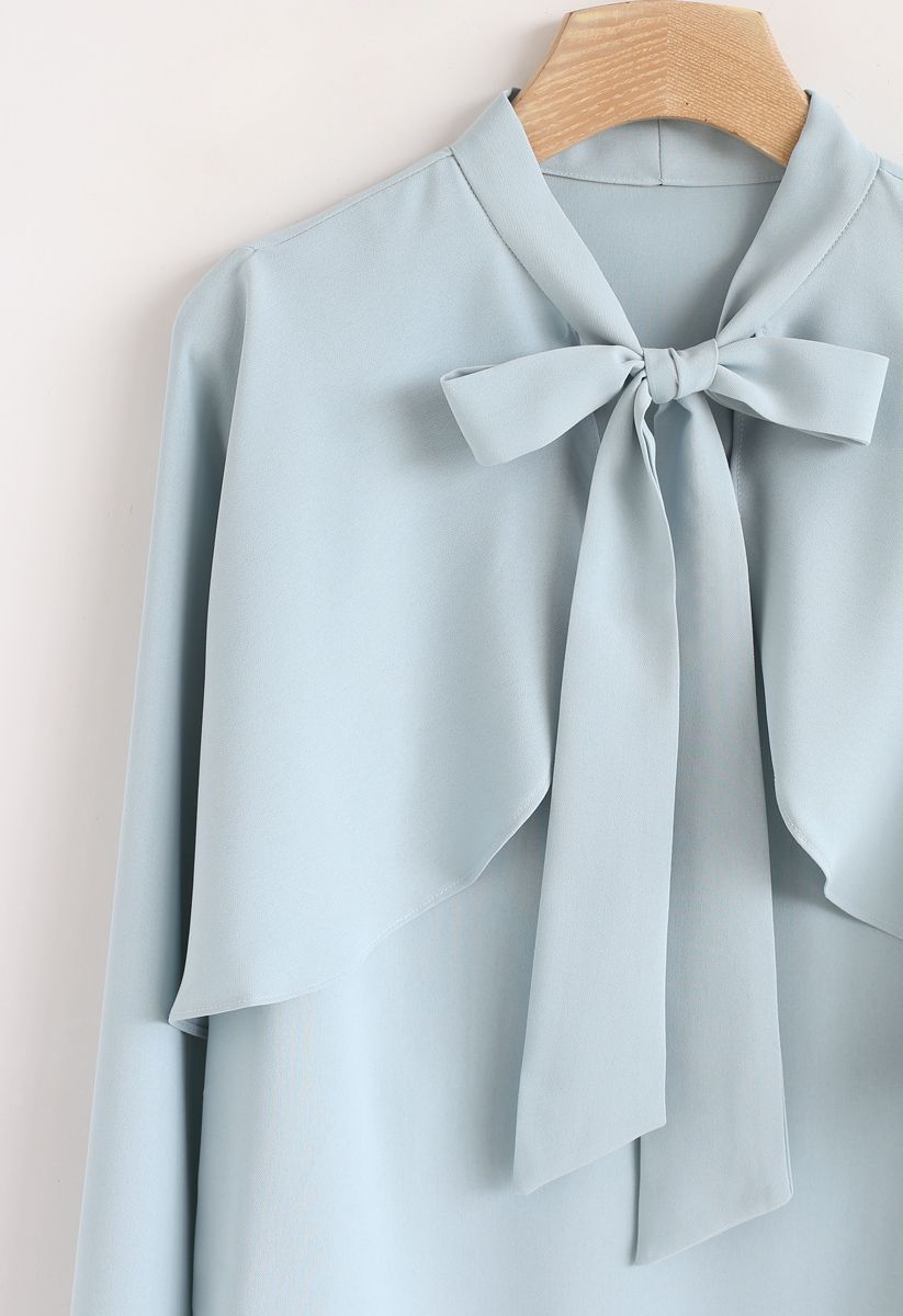 Crush on Casual Bowknot Cape Sleeves Top in Blue Halloween Costumes