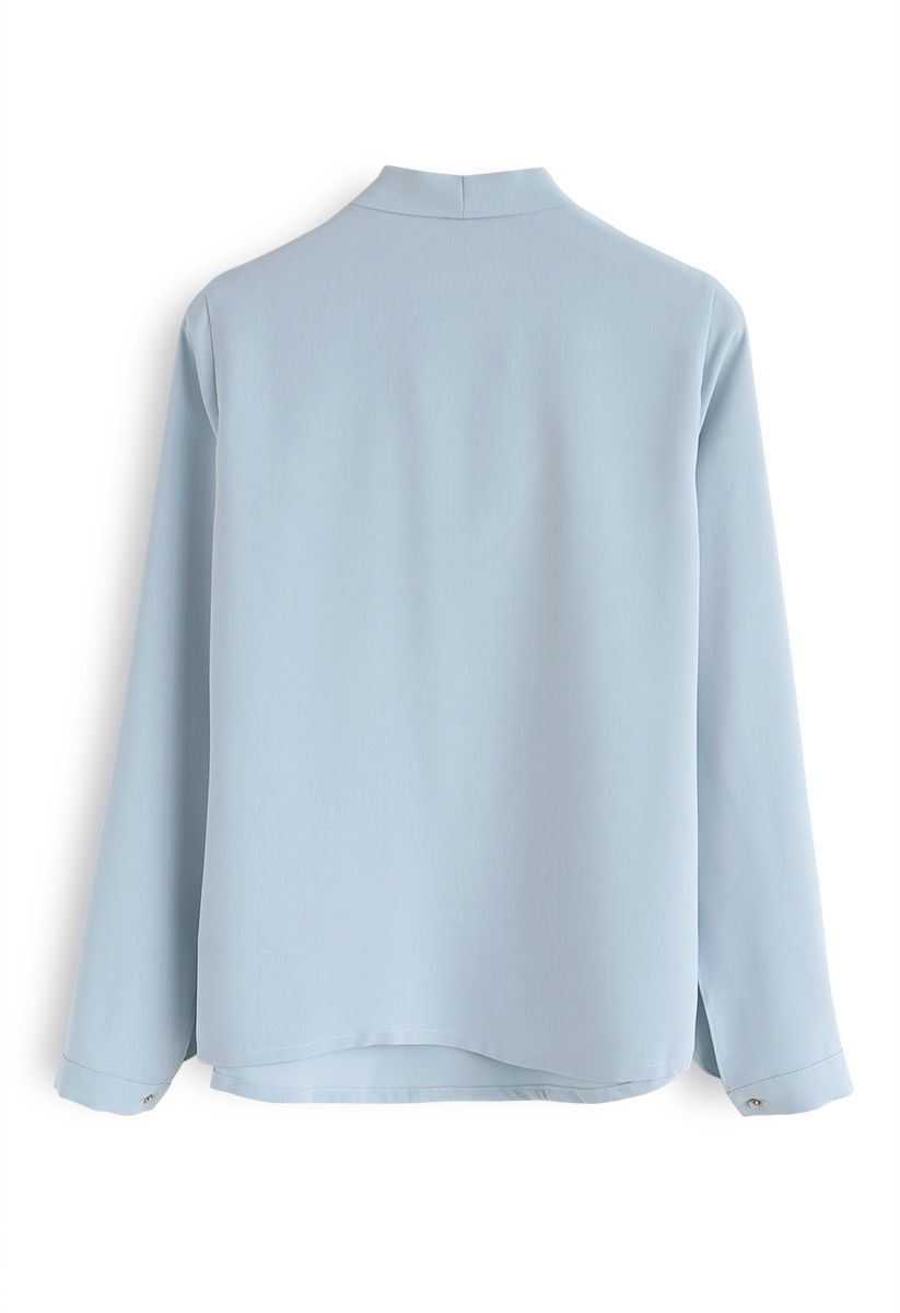 Crush on Casual Bowknot Cape Sleeves Top in Blue Halloween Costumes