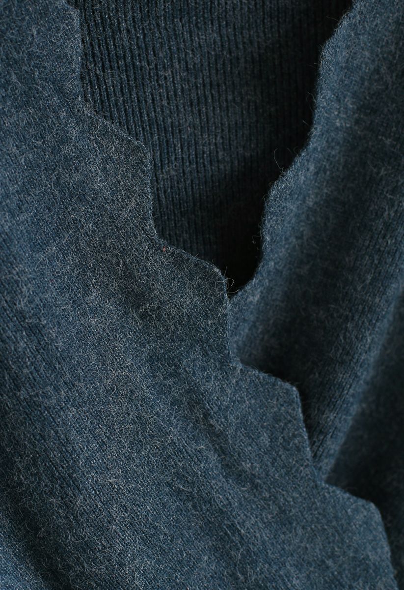 Cafe Time Wavy Wrap Knit Top in Teal