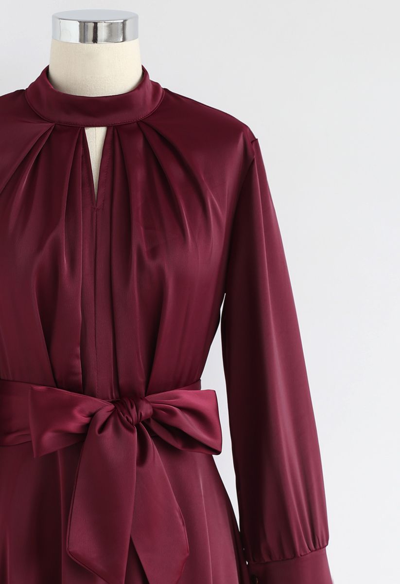 Grab the Spotlight Bowknot Satin Dress in Wine