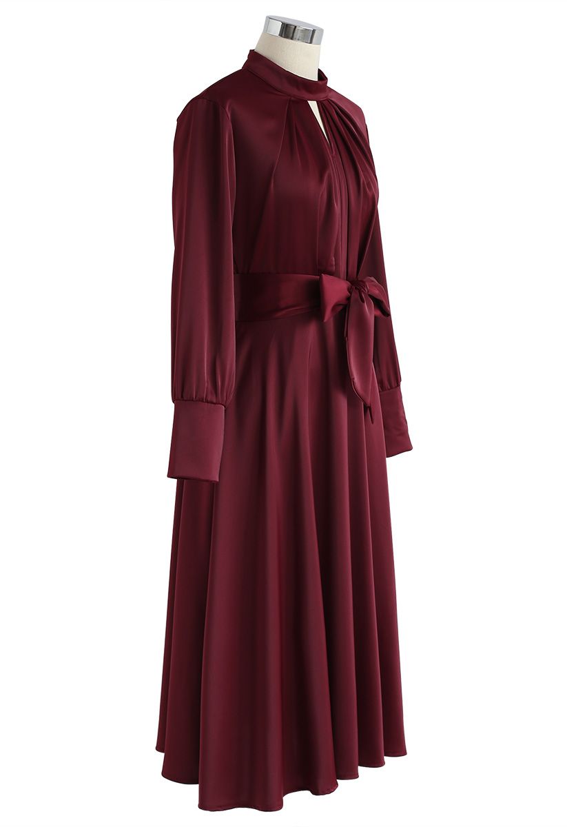 Grab the Spotlight Bowknot Satin Dress in Wine