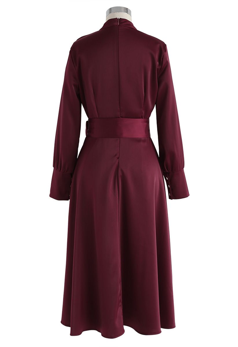 Grab the Spotlight Bowknot Satin Dress in Wine