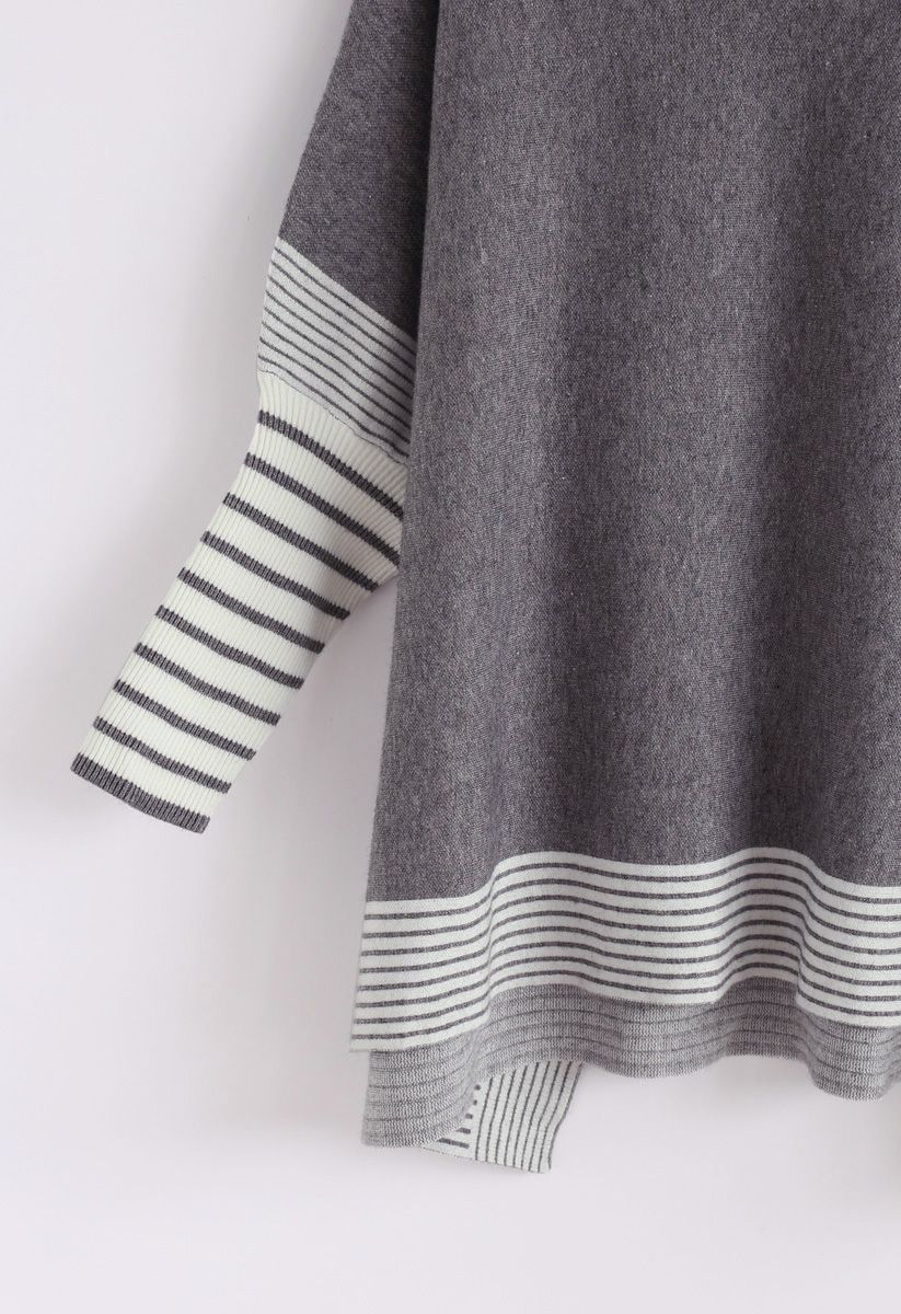 Lie in Grey Fields Striped Oversize Knit Cape Sweater