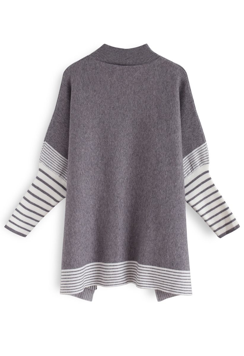 Lie in Grey Fields Striped Oversize Knit Cape Sweater