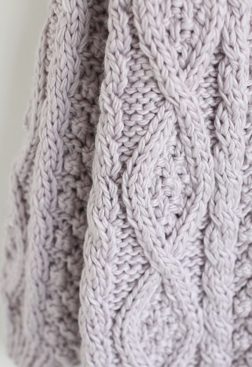 Wintry Morning Cable Knit Cardigan in Lavender