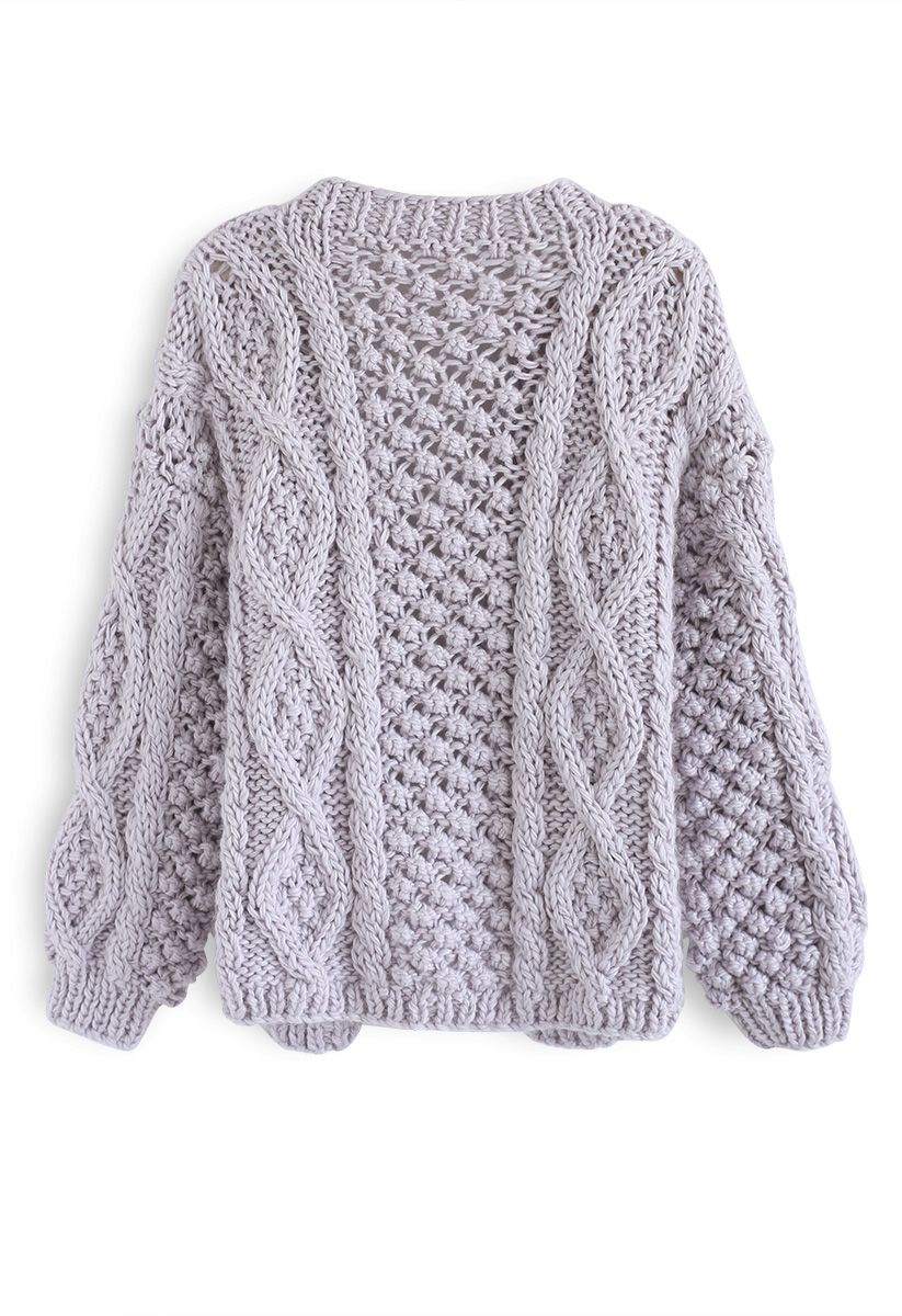 Wintry Morning Cable Knit Cardigan in Lavender