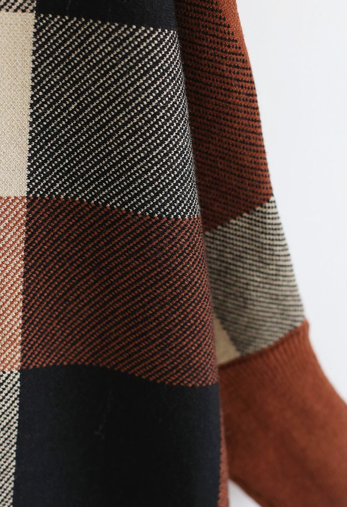 Lie in Check Fields Turtleneck Cape Sweater in Caramel