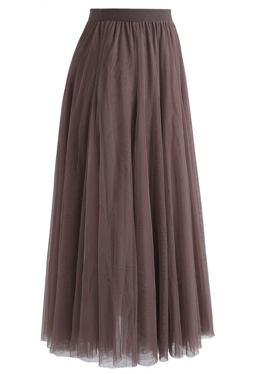 My Secret Garden Tulle Maxi Skirt in Brown