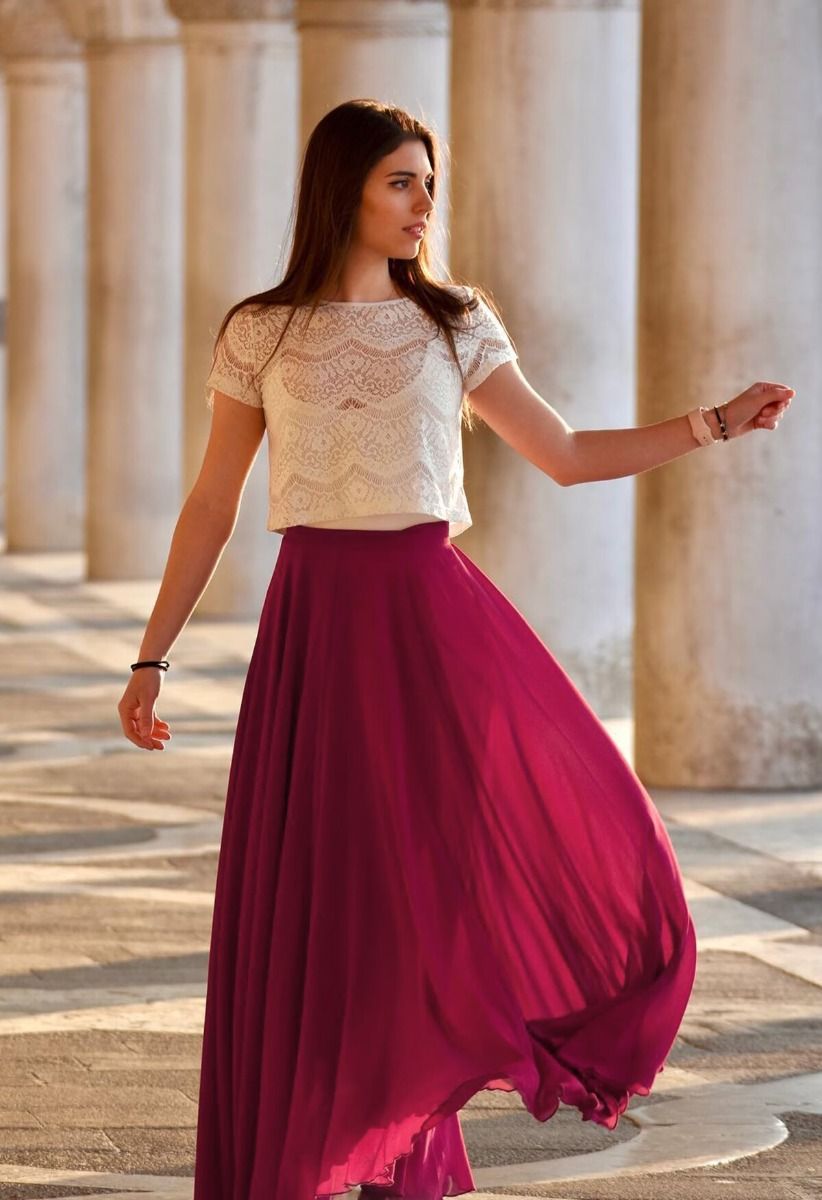 Timeless Favorite Chiffon Maxi Skirt in Wine