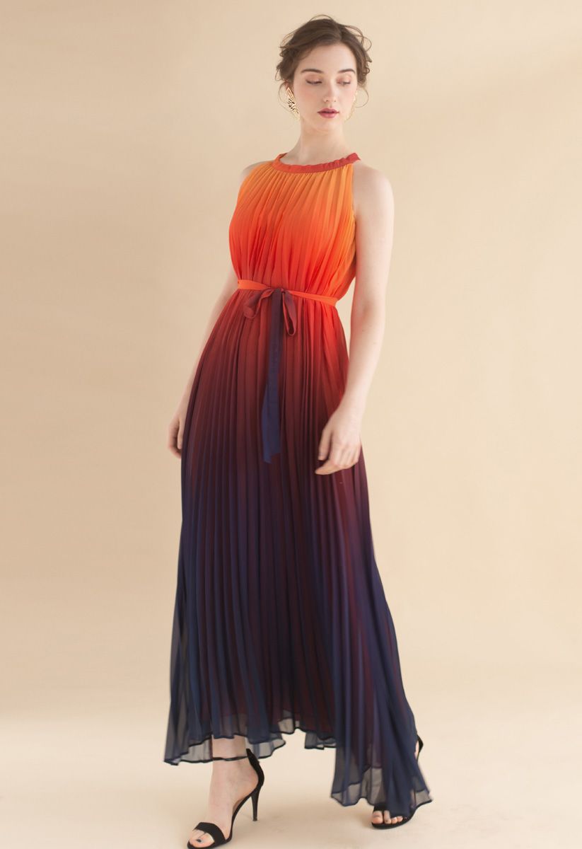 Splendor of the Sunset Gradient Pleated Maxi Dress