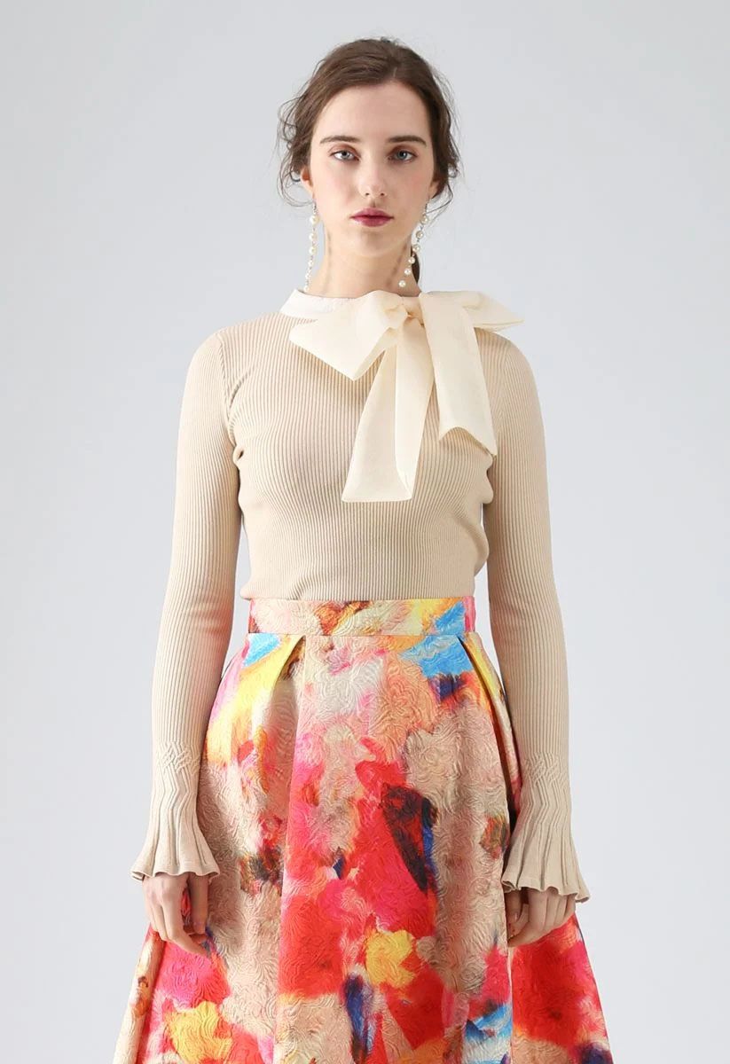 Fancy with Bowknot Knit Top in Cream