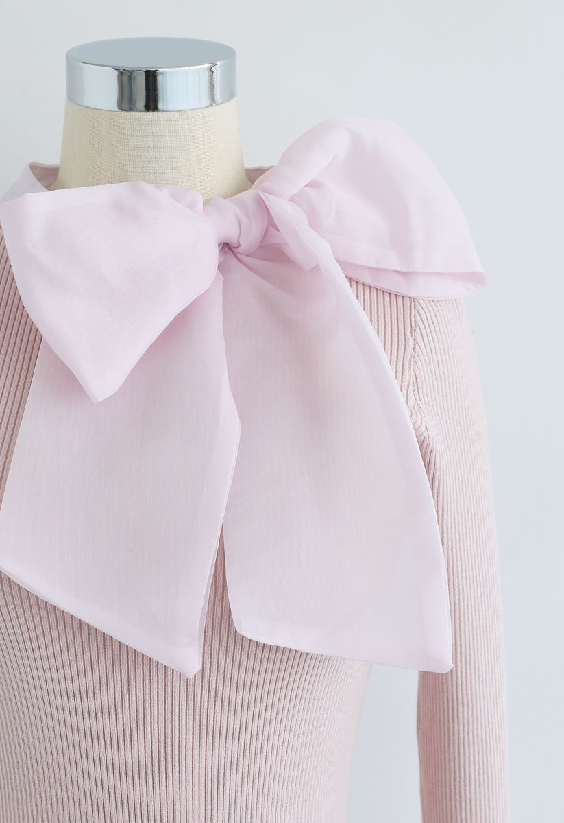 Fancy with Bowknot Knit Top in Pink