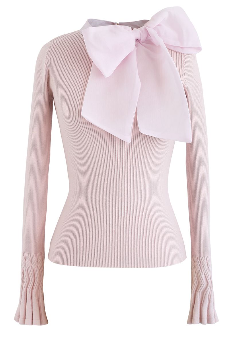 Fancy with Bowknot Knit Top in Pink
