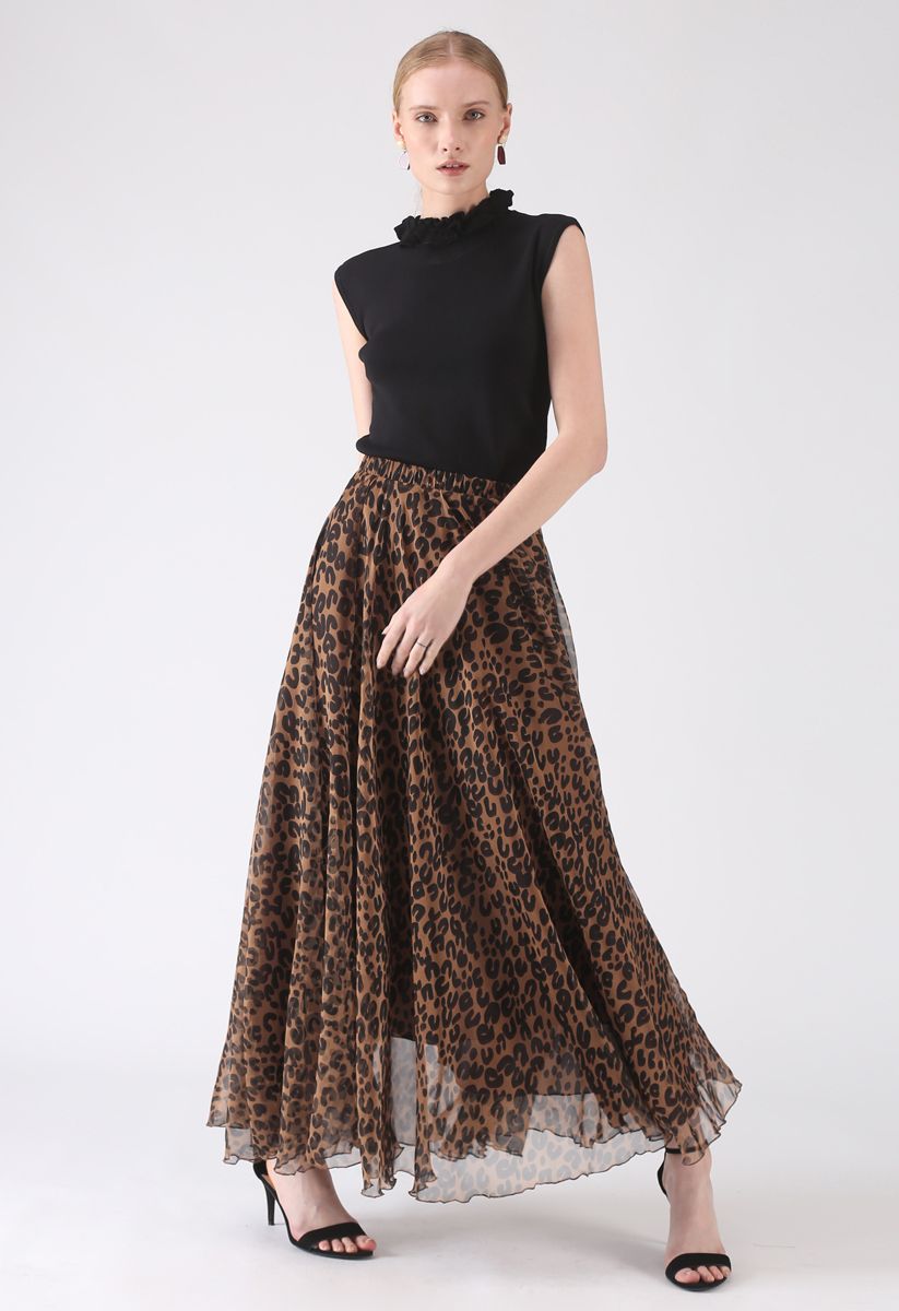 Leopard Watercolor Maxi Skirt in Brown