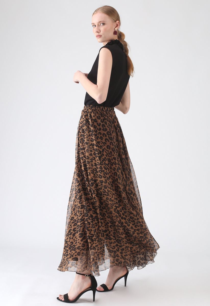 Leopard Watercolor Maxi Skirt in Brown