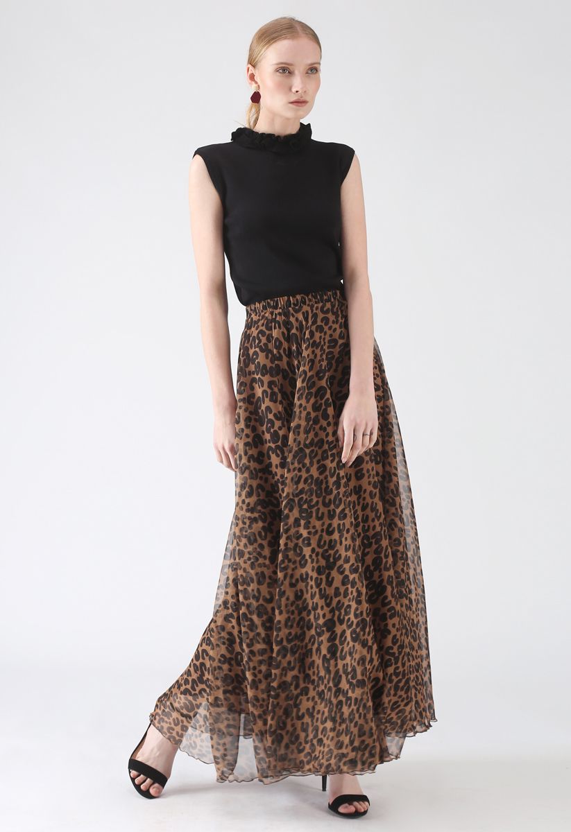 Leopard Watercolor Maxi Skirt in Brown
