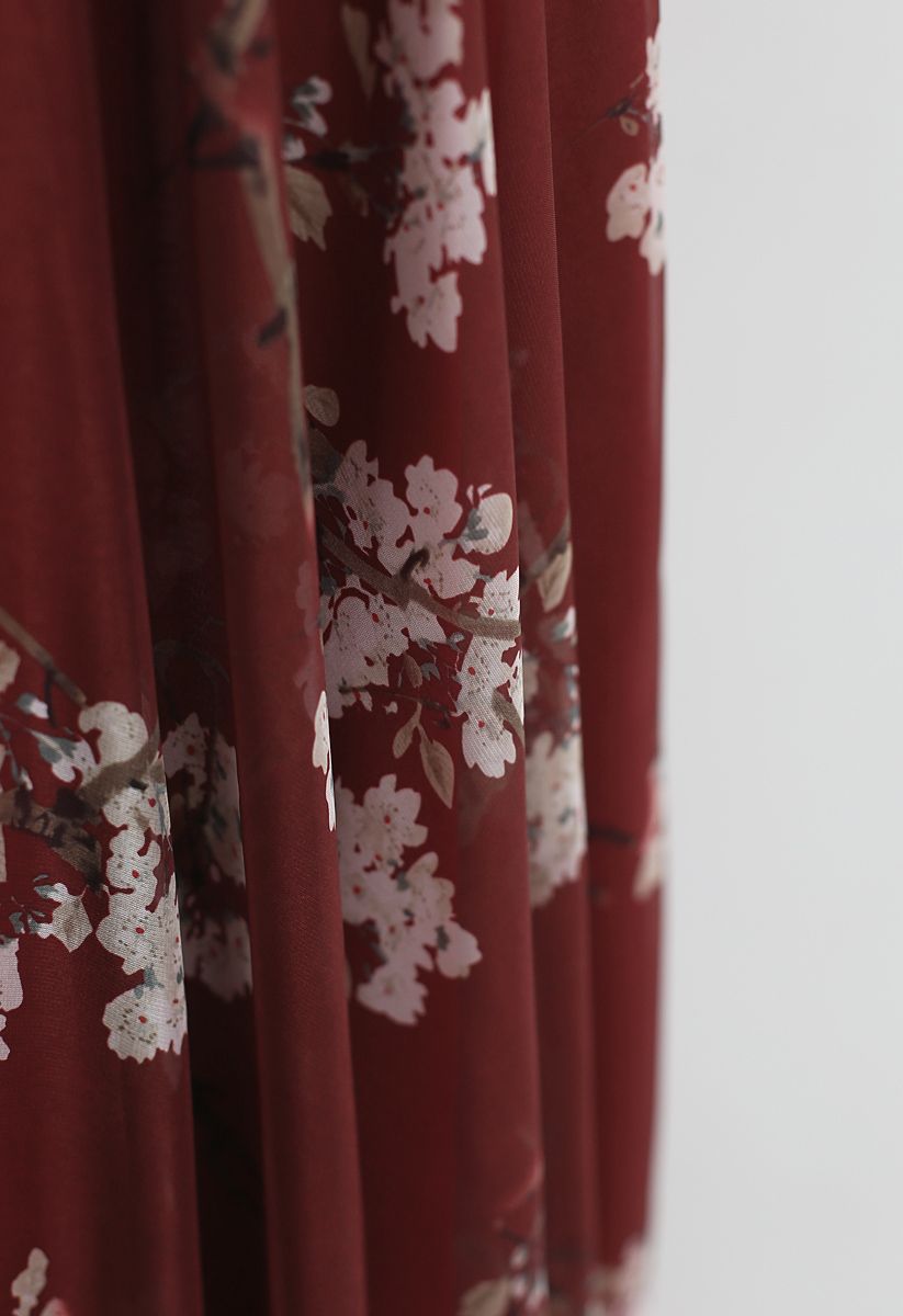Plum Blossom Watercolor Maxi Skirt in Wine