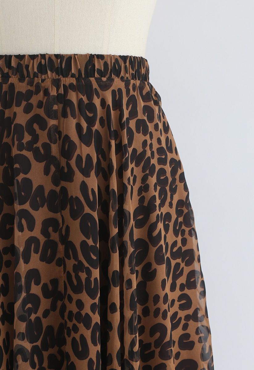 Leopard Watercolor Maxi Skirt in Brown