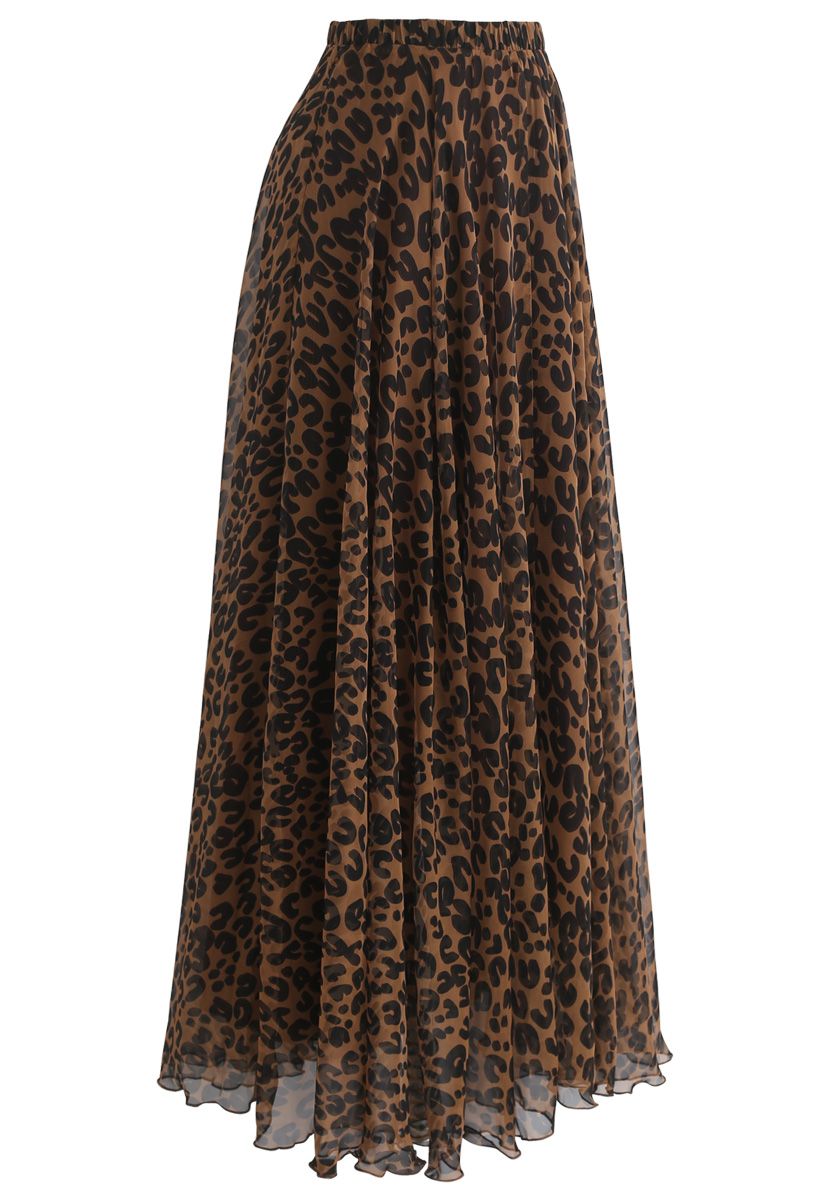 Leopard Watercolor Maxi Skirt in Brown