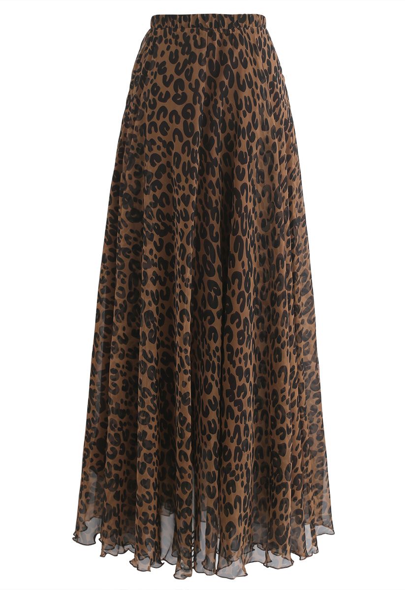 Leopard Watercolor Maxi Skirt in Brown