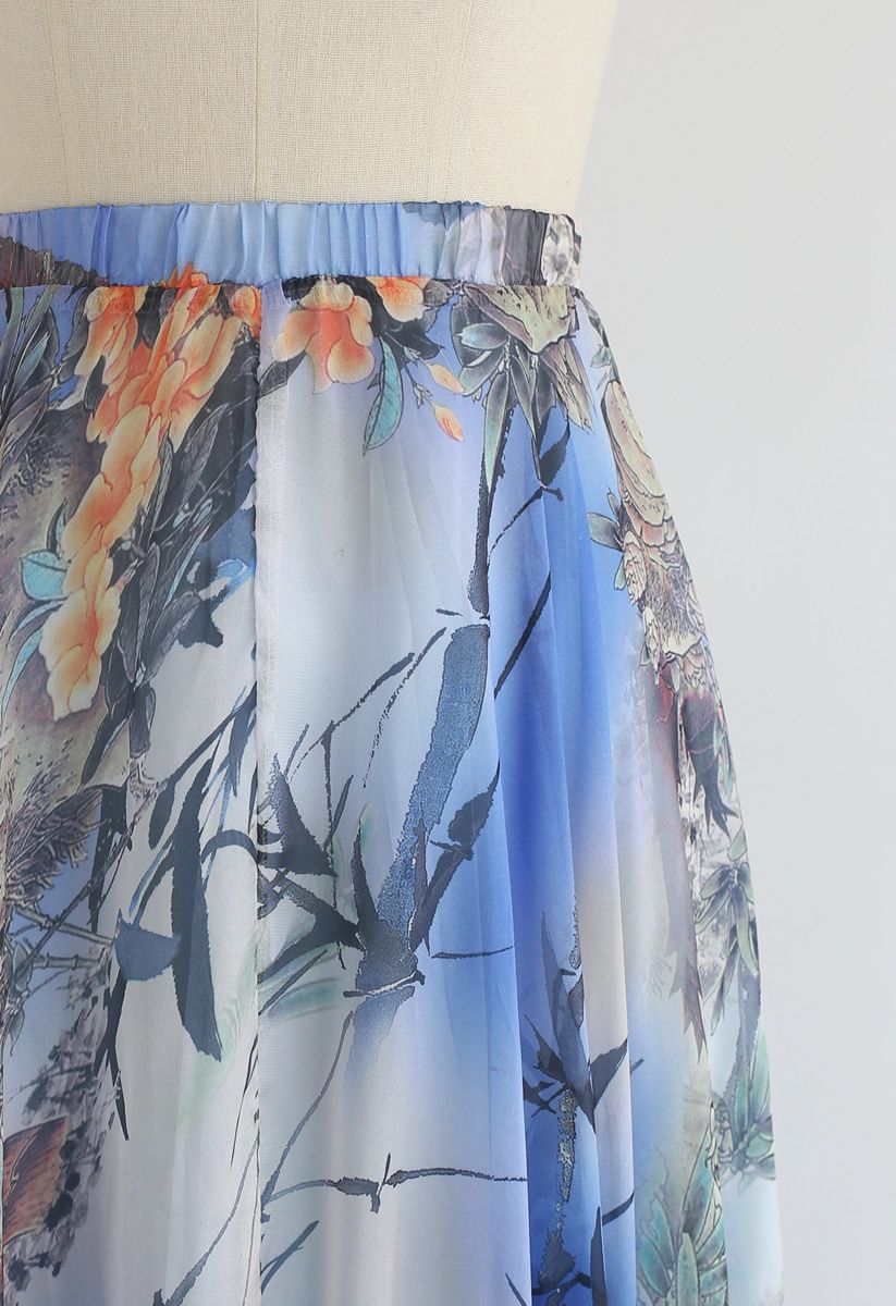 Bamboo Watercolor Maxi Skirt in Blue