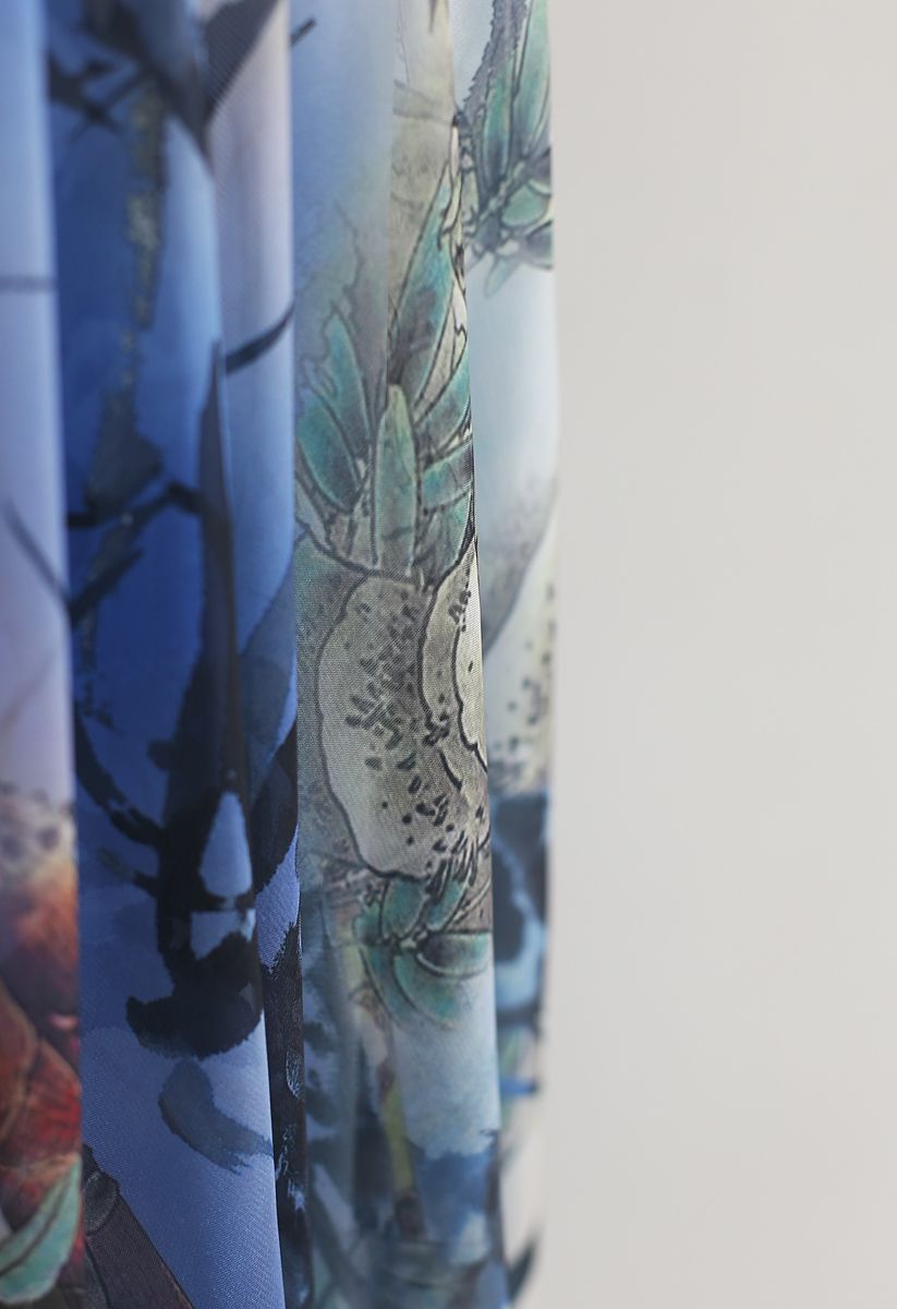 Bamboo Watercolor Maxi Skirt in Blue