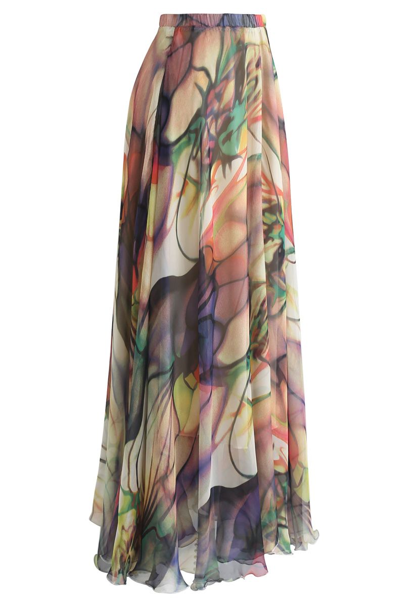 Richly Tinting Watercolor Maxi Skirt