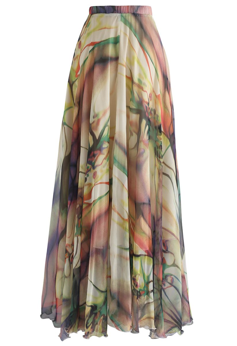 Richly Tinting Watercolor Maxi Skirt
