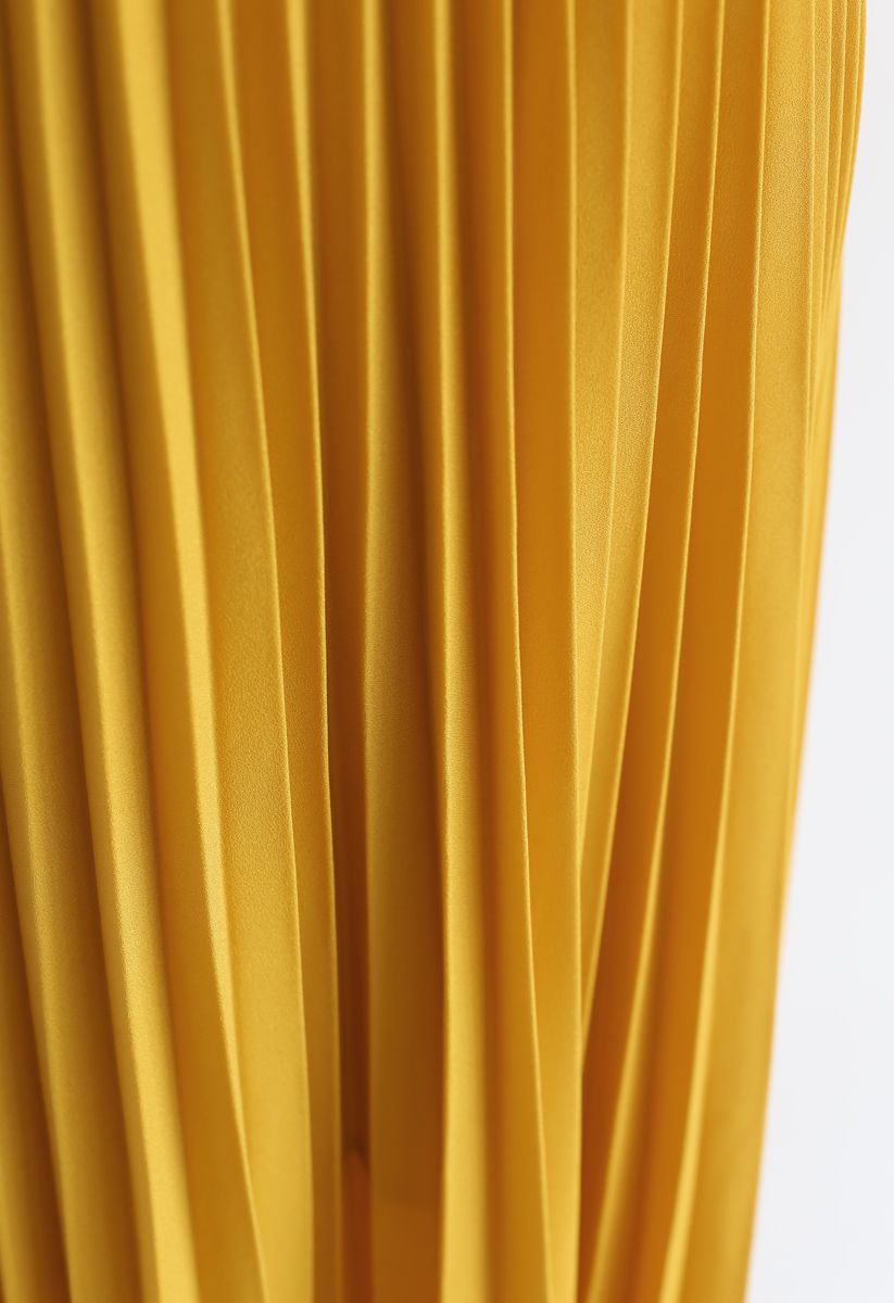 Dancing Till Dawn Off-Shoulder Pleated Maxi Dress in Mustard
