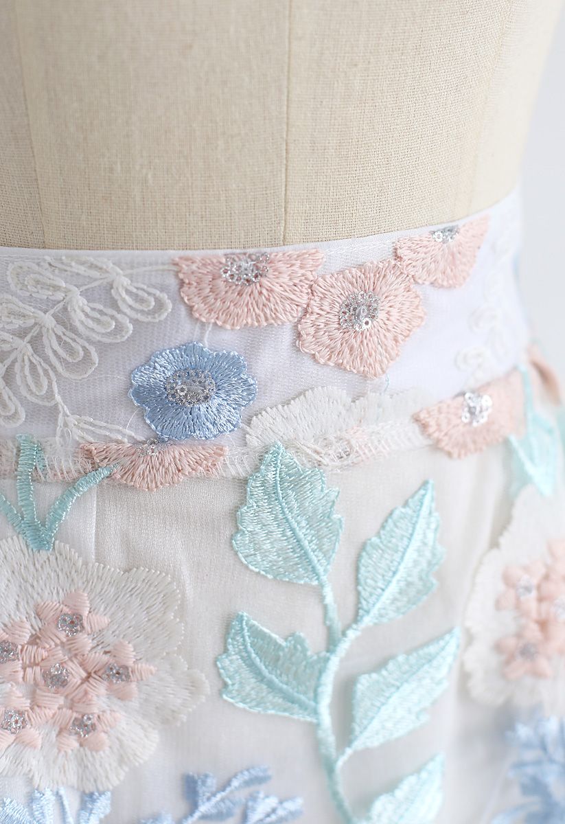 Look at the Flowers Embroidered Mesh Skirt