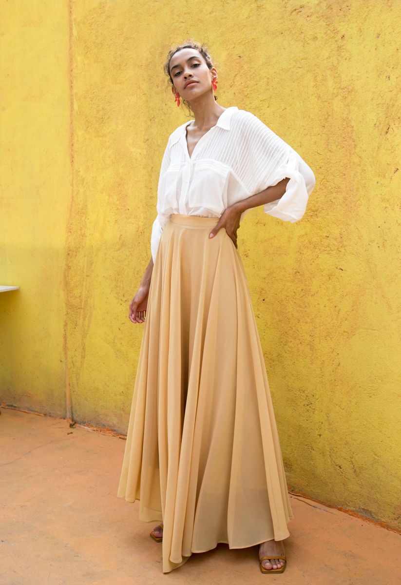 Timeless Favorite Chiffon Maxi Skirt in Light Tan