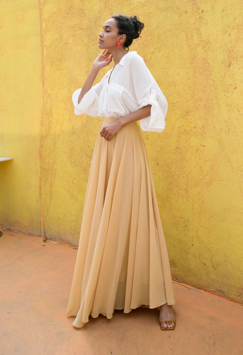 Timeless Favorite Chiffon Maxi Skirt in Light Tan