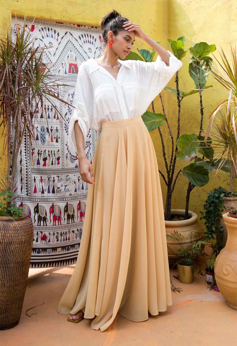 Timeless Favorite Chiffon Maxi Skirt in Light Tan