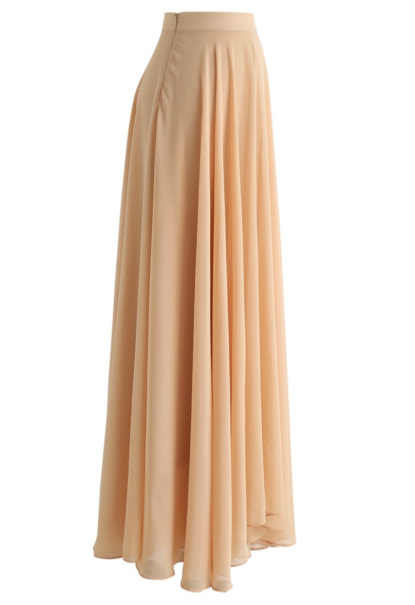 Timeless Favorite Chiffon Maxi Skirt in Light Tan