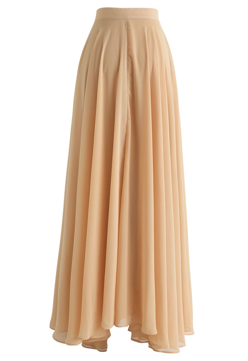 Timeless Favorite Chiffon Maxi Skirt in Light Tan