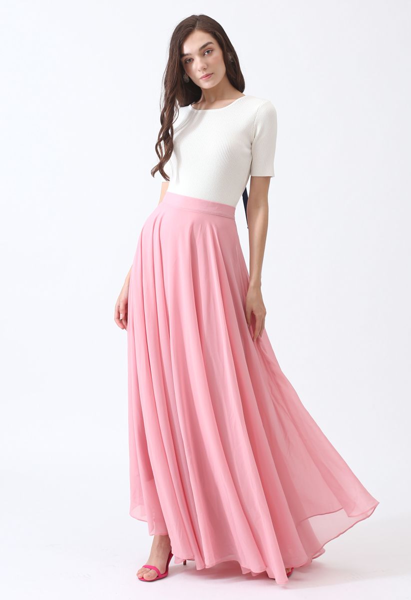 Timeless Favorite Chiffon Maxi Skirt in Pink