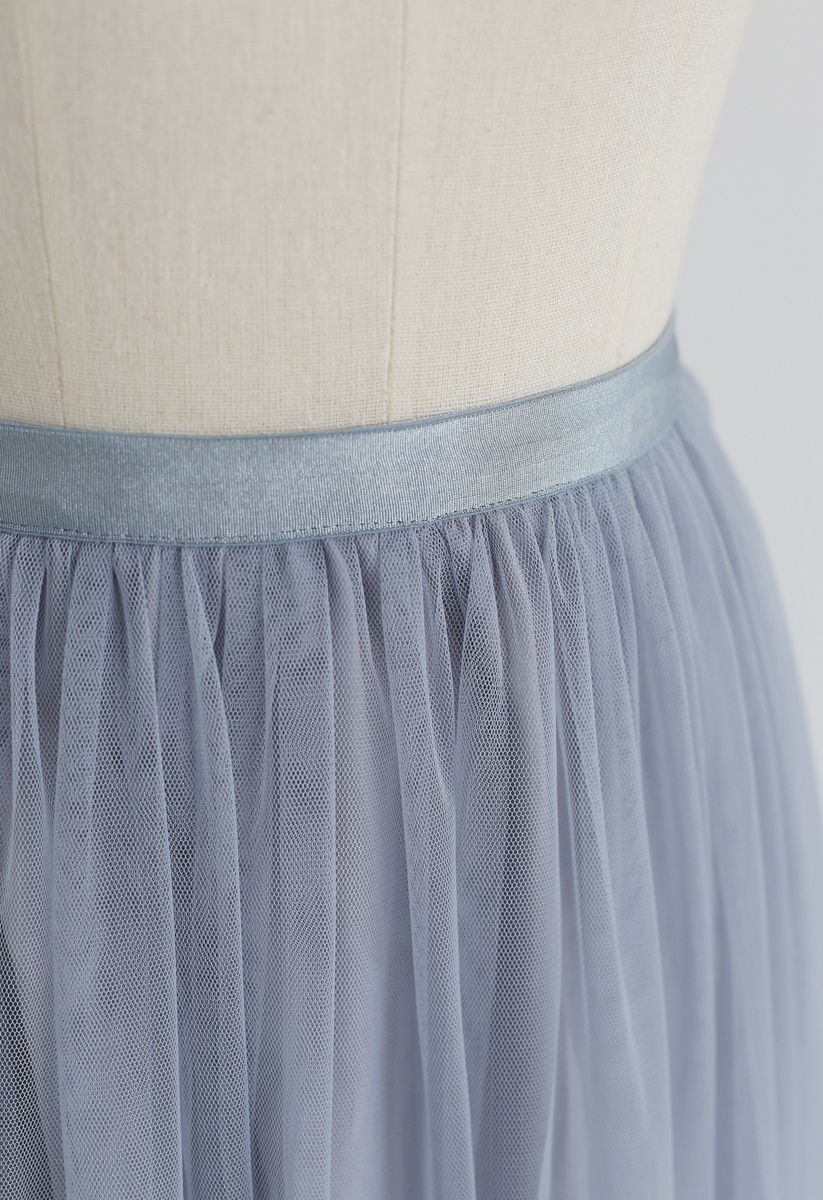 Can't Let Go Mesh Tulle Skirt in Dusty Blue