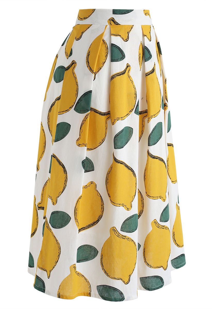 Summer Cool Lemon A-Line Midi Skirt 