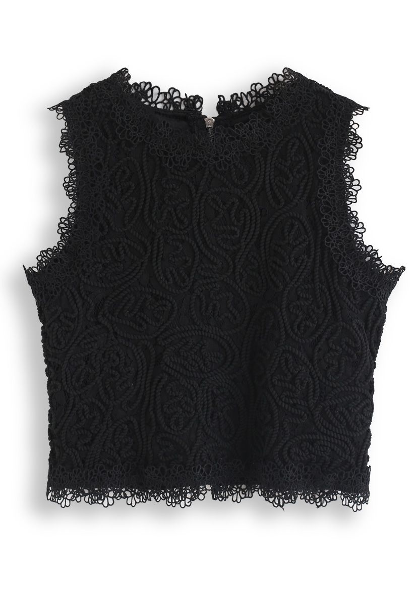 Diva Full Lace Crop Top in Black