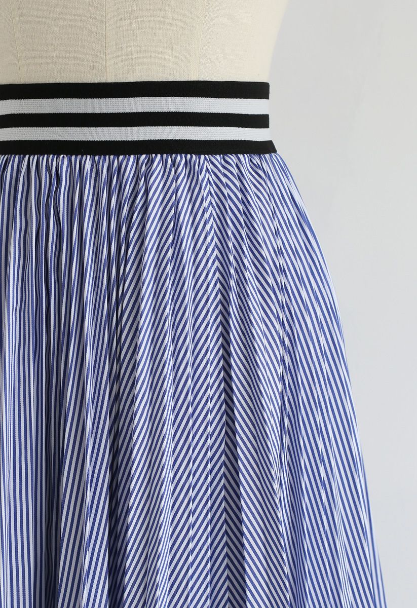 Did You Hear That Stripes Pleated Skirt in Blue