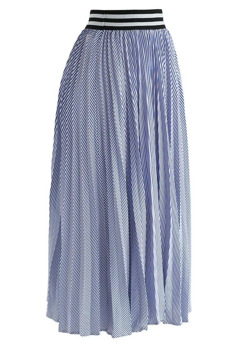 Did You Hear That Stripes Pleated Skirt in Blue