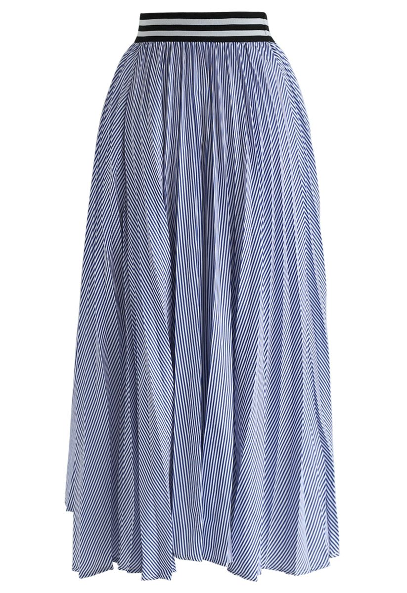Did You Hear That Stripes Pleated Skirt in Blue