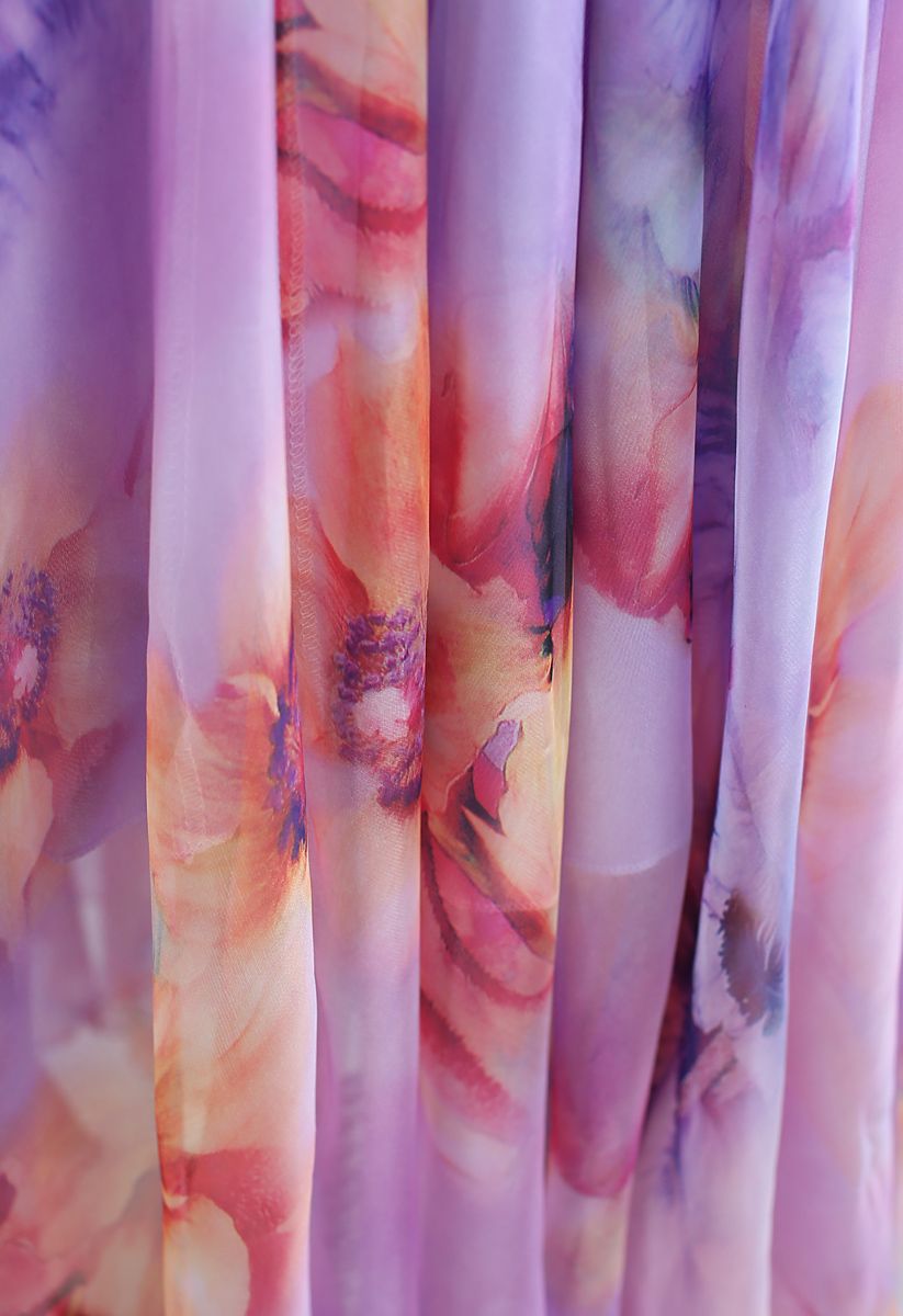 Blooming Flowers Watercolor Maxi Skirt in Lilac