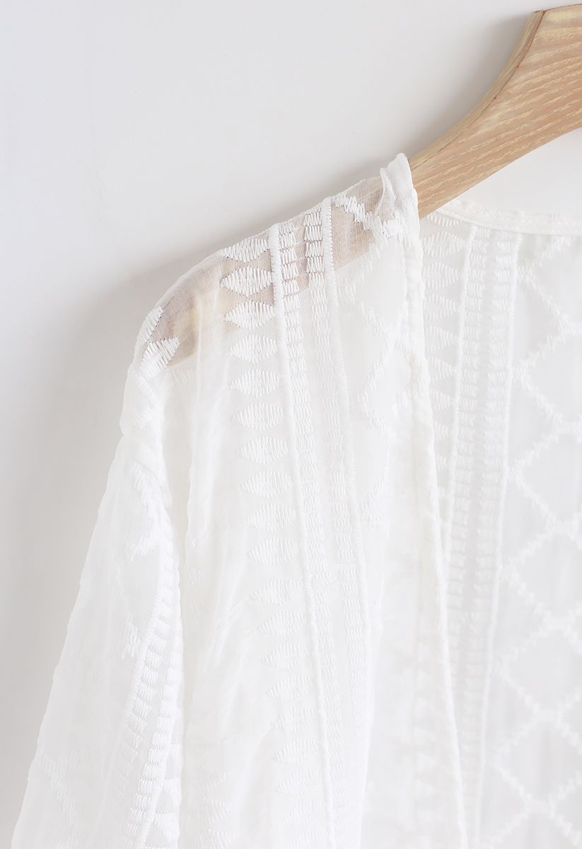 Tassels Hem Open Front Sheer Kimono 