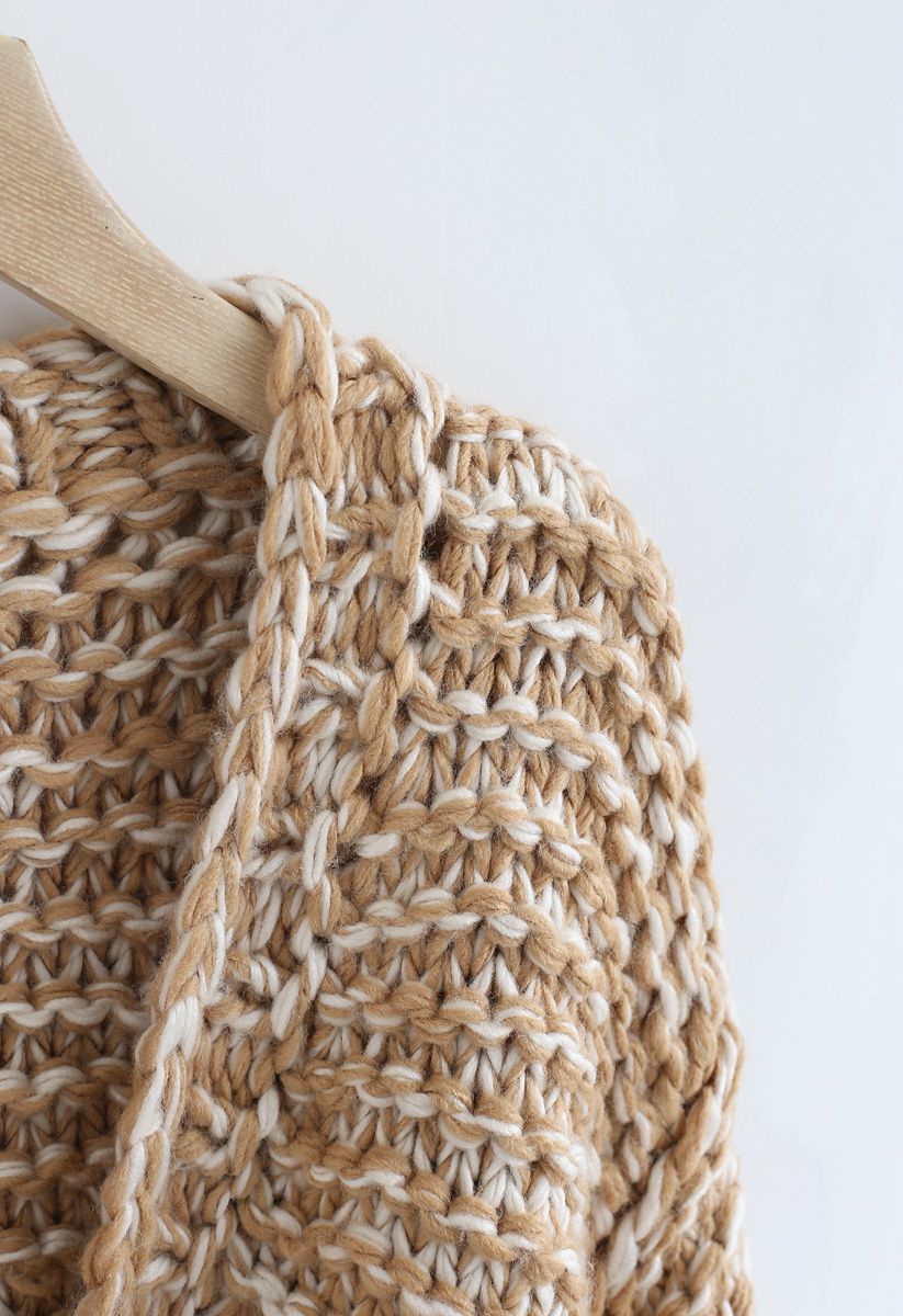 Cuteness on Sleeves Chunky Knit Longline Cardigan in Camel