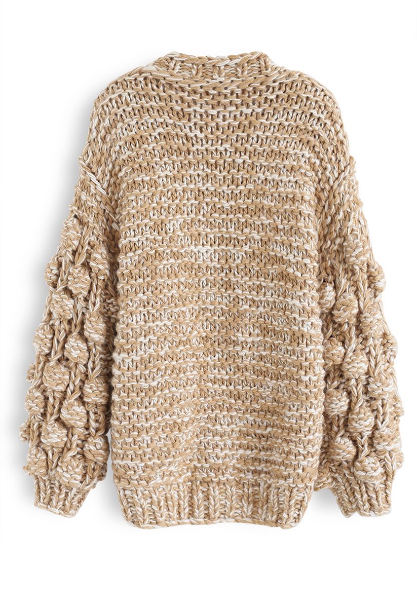 Cuteness on Sleeves Chunky Knit Longline Cardigan in Camel