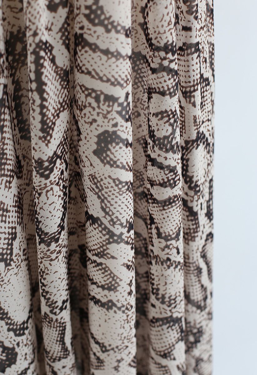 Snake Printed Asymmetric Chiffon Maxi Skirt